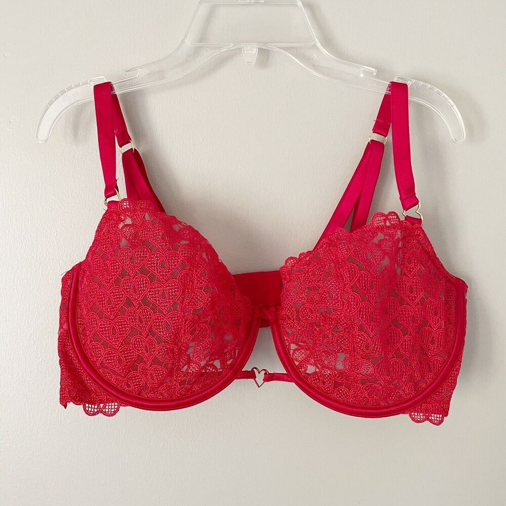Victoria’s Secret Size 38DD Dream Angels Push Up Without Padding Bra Red Hearts